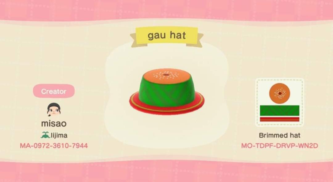Animal Crossing Design Code: MO-TDPF-DRVP-WN2D gau hat