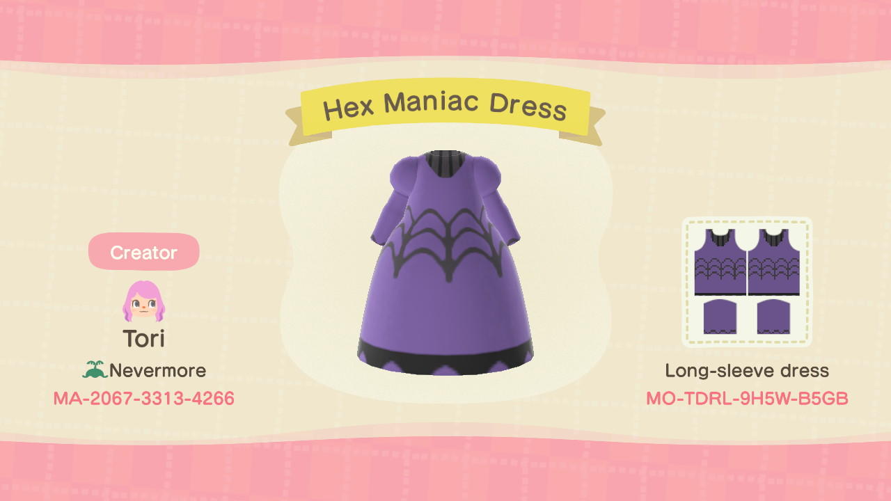 Animal Crossing Design Code: MO-TDRL-9H5W-B5GB Hex Maniac Dress