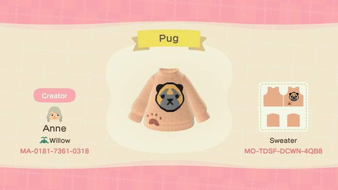 Animal Crossing Design Code: MO-TDSF-DCWN-4QB8 Pug