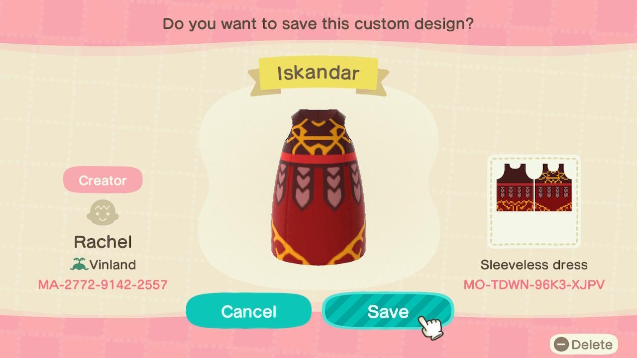 Animal Crossing Design Code: MO-TDWN-96K3-XJPV Iskandar