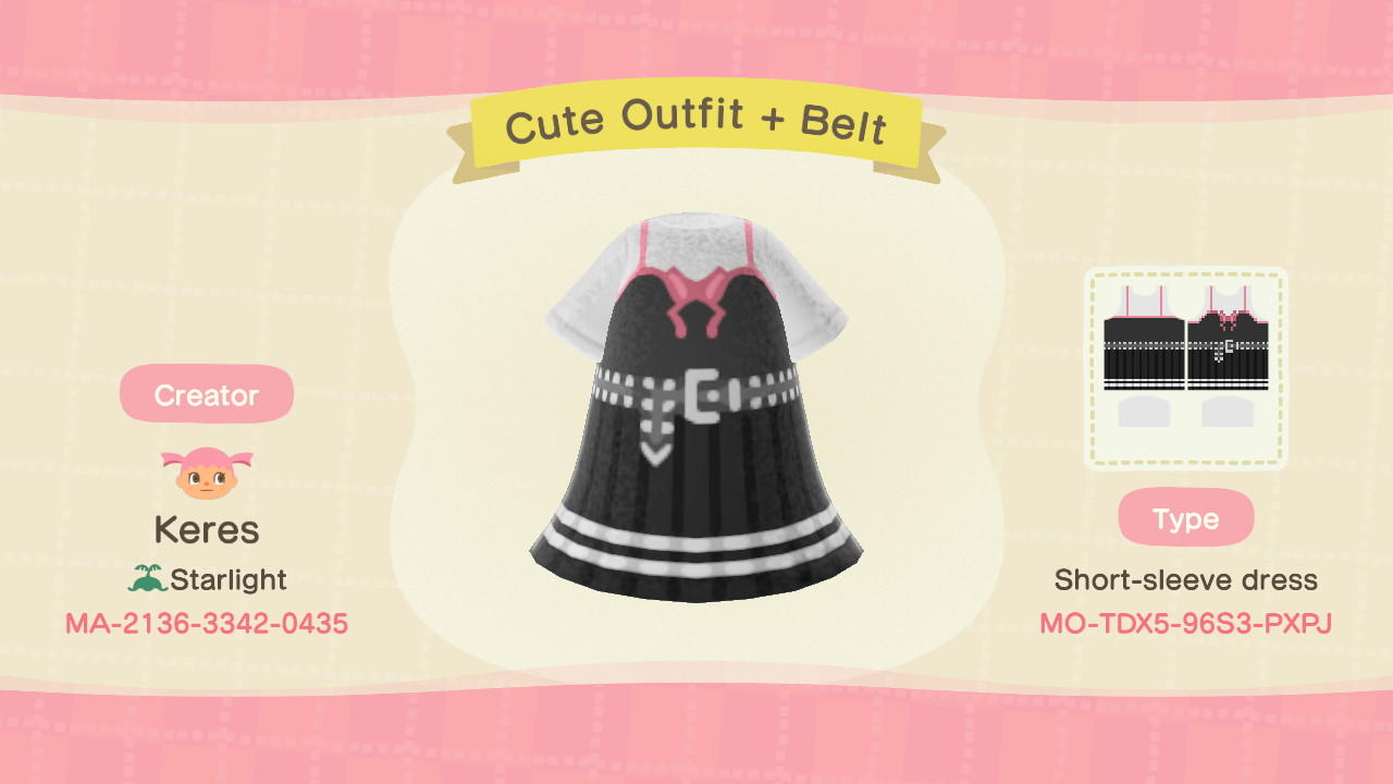 Animal Crossing Design Code: MO-TDX5-96S3-PXPJ egirl Outfit + Belt
