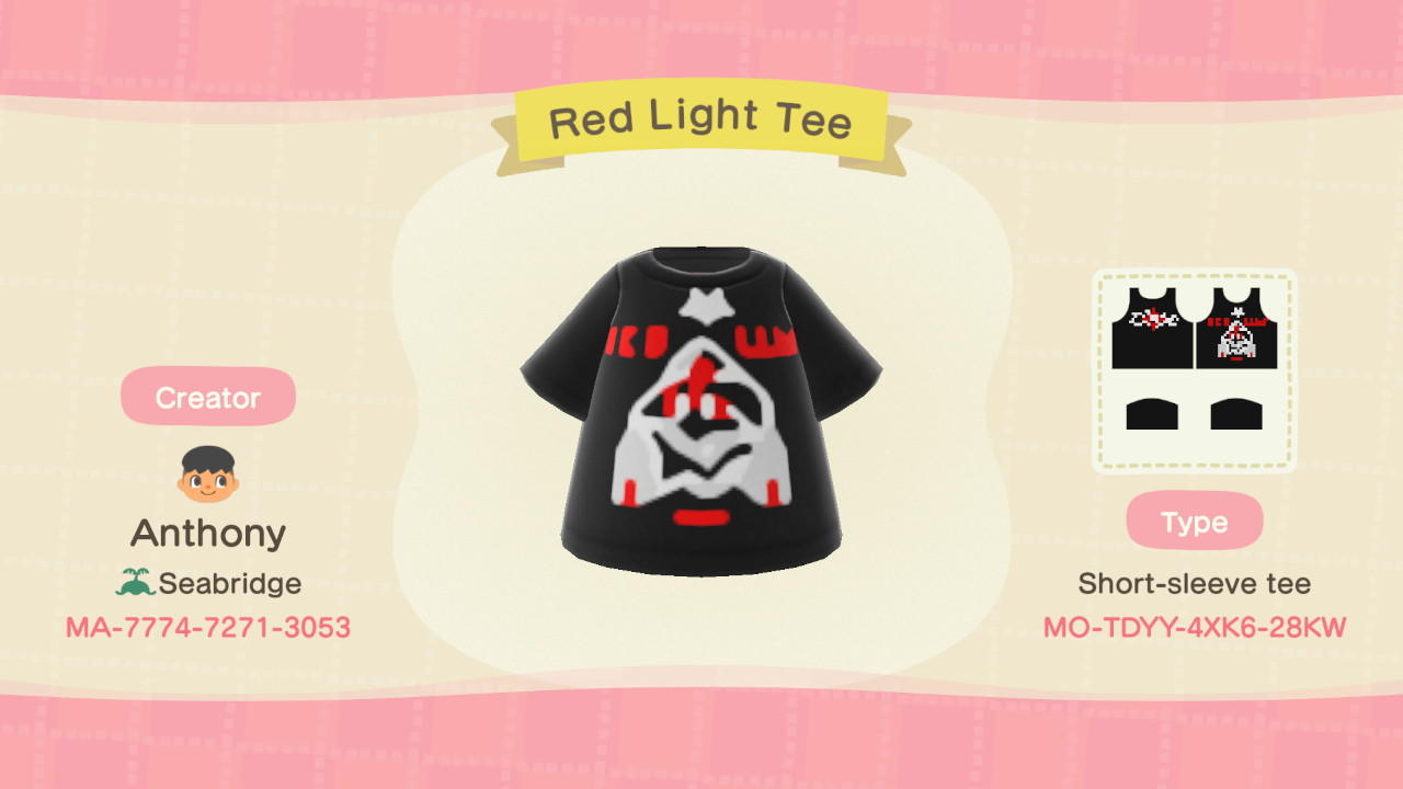 Animal Crossing Design Code: MO-TDYY-4XK6-28KW Bladee Red Light Tee