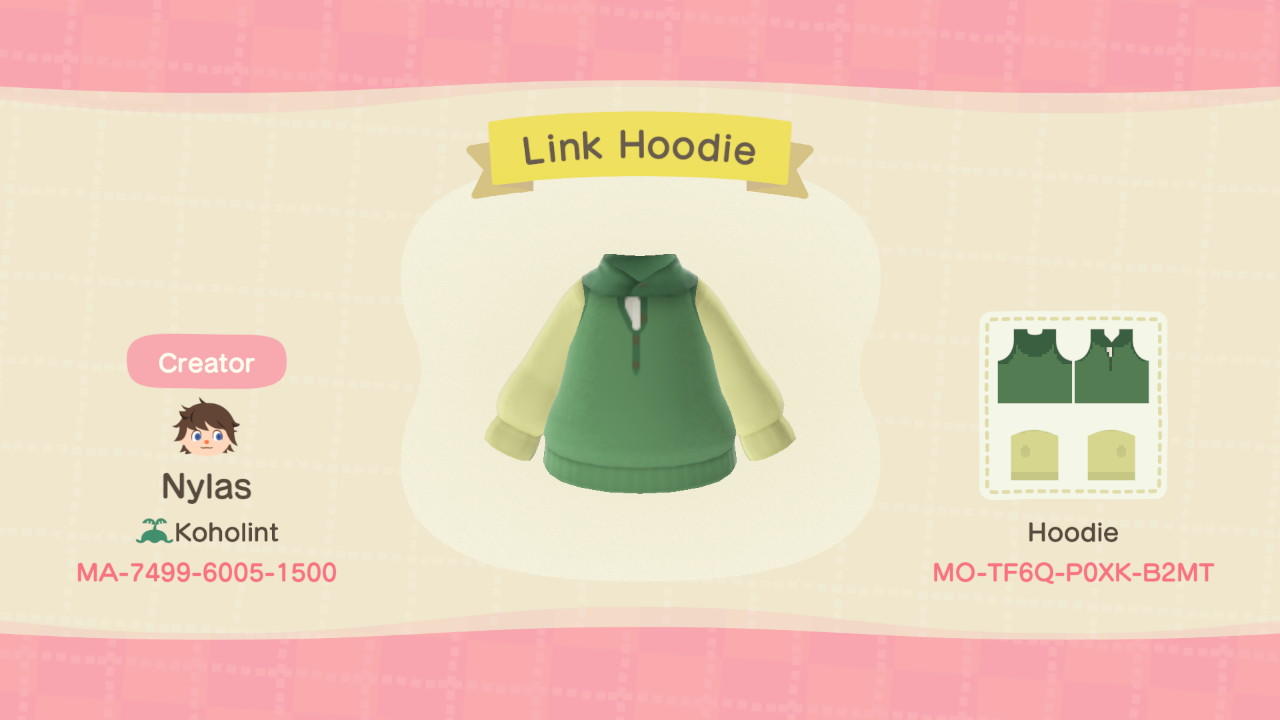 Animal Crossing Design Code: MO-TF6Q-P0XK-B2MT Link Hoodie