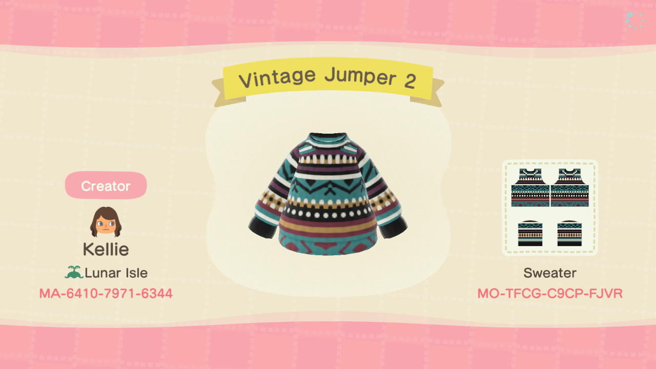 Animal Crossing Design Code: MO-TFCG-C9CP-FJVR Vintage Jumper 2