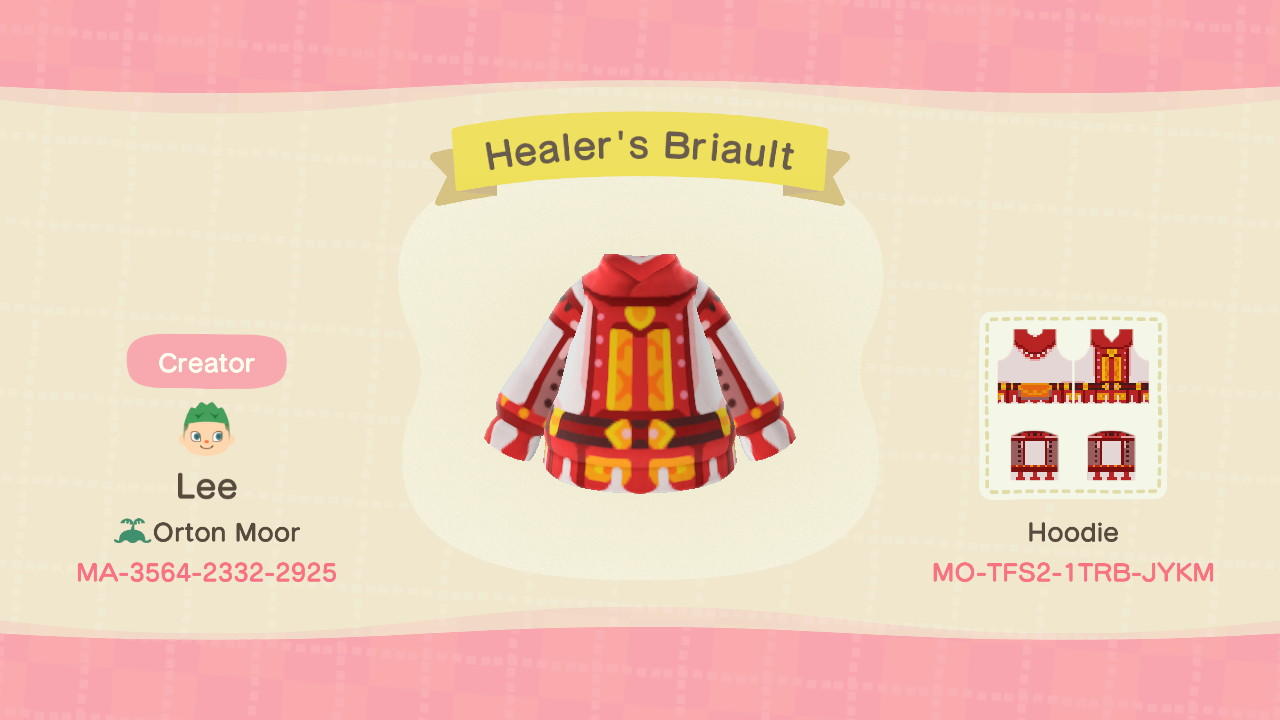 Animal Crossing Design Code: MO-TFS2-1TRB-JYKM Healer&#39;s Briault