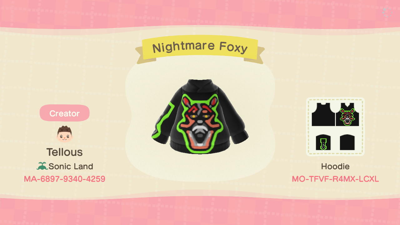 Animal Crossing Design Code: MO-TFVF-R4MX-LCXL Nightmare Foxy