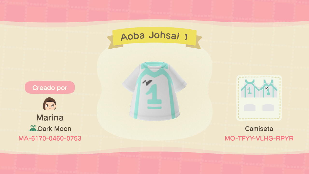 Animal Crossing Design Code: MO-TFYY-VLHG-RPYR Aoba Johsai Oikawa