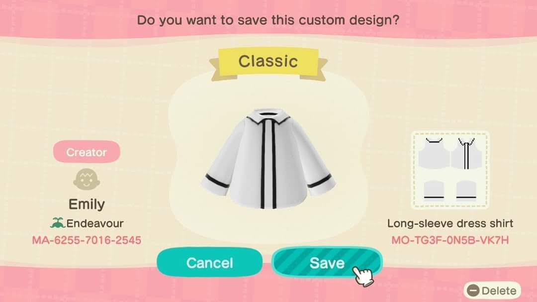 Animal Crossing Design Code: MO-TG3F-0N5B-VK7H Classic