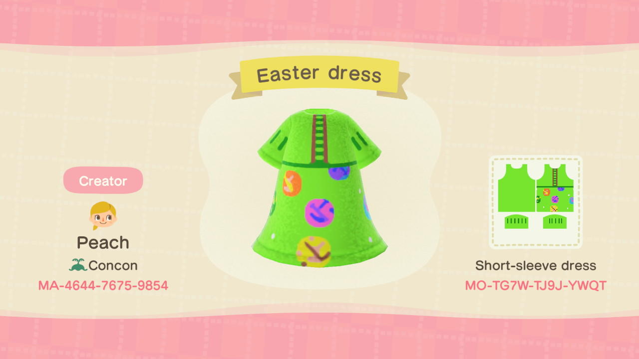 Animal Crossing Design Code: MO-TG7W-TJ9J-YWQT Easter dress