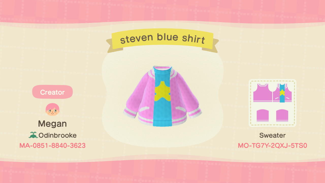 Animal Crossing Design Code: MO-TG7Y-2QXJ-5TS0 steven blue shirt