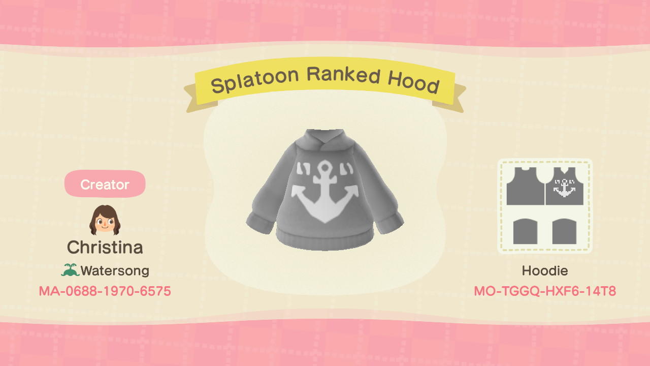 Animal Crossing Design Code: MO-TGGQ-HXF6-14T8 Splatoon Ranked Hood
