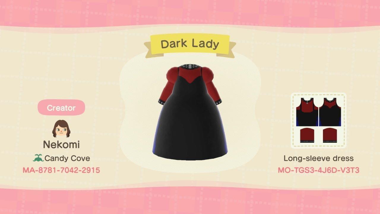 Animal Crossing Design Code: MO-TGS3-4J6D-V3T3 Dark Lady