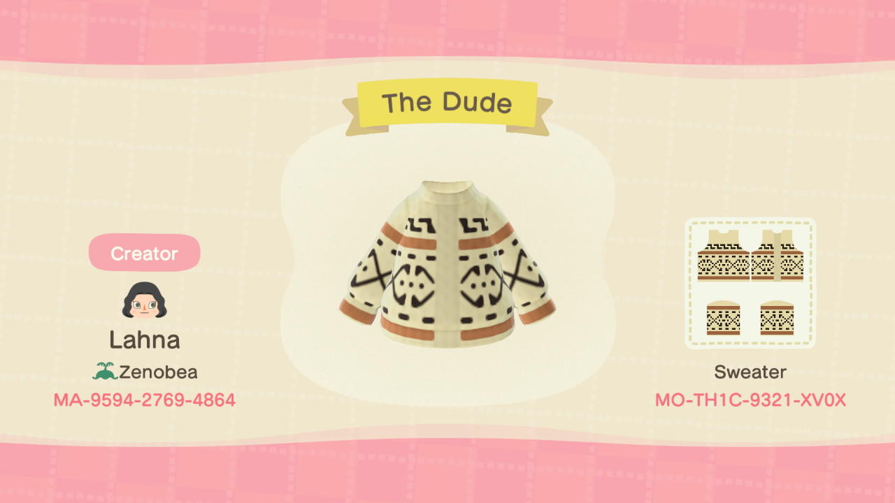 Animal Crossing Design Code: MO-TH1C-9321-XV0X The Dude