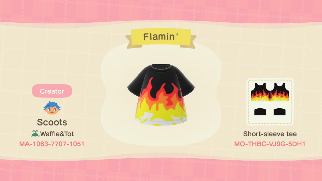 Animal Crossing Design Code: MO-THBC-VJ9G-5DH1 Flamin’