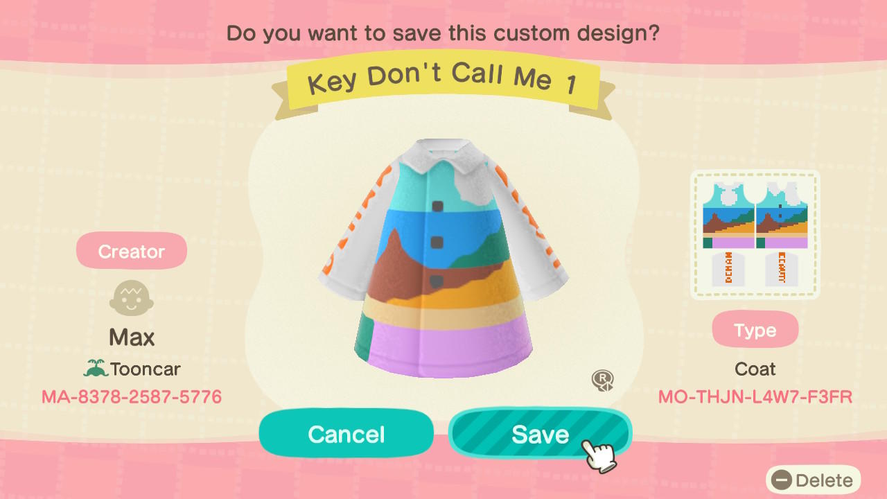 Animal Crossing Design Code: MO-THJN-L4W7-F3FR SHINee Key DCM1