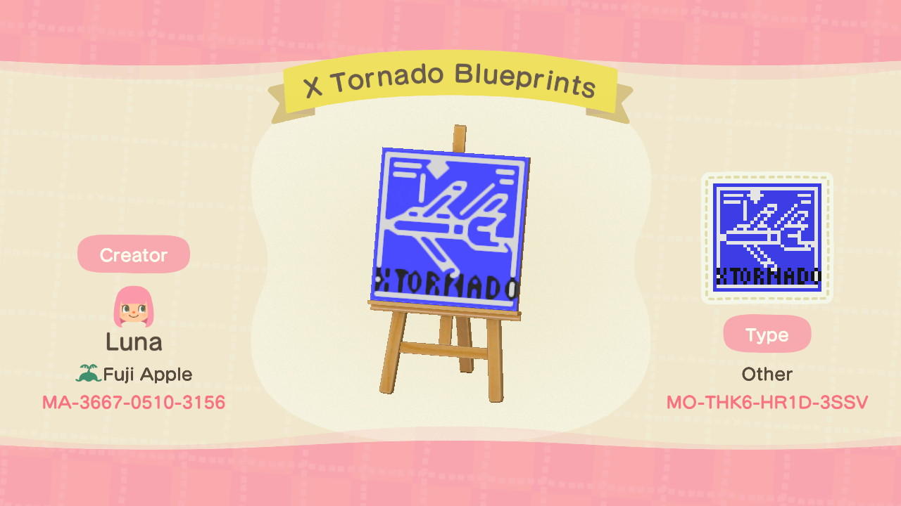 Animal Crossing Design Code: MO-THK6-HR1D-3SSV X Tornado Blueprints