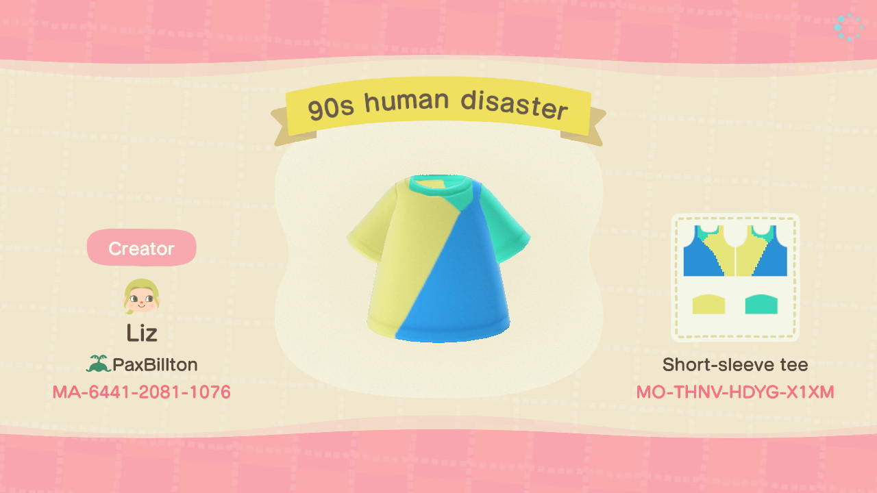Animal Crossing Design Code: MO-THNV-HDYG-X1XM 90s Human Disaster