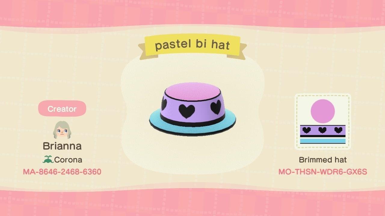 Animal Crossing Design Code: MO-THSN-WDR6-GX6S Pastel bi hat