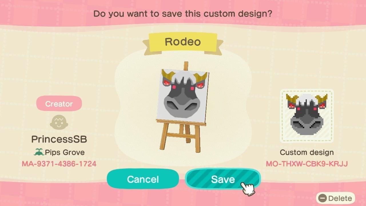Animal Crossing Design Code: MO-THXW-CBK9-KRJJ Rodeo
