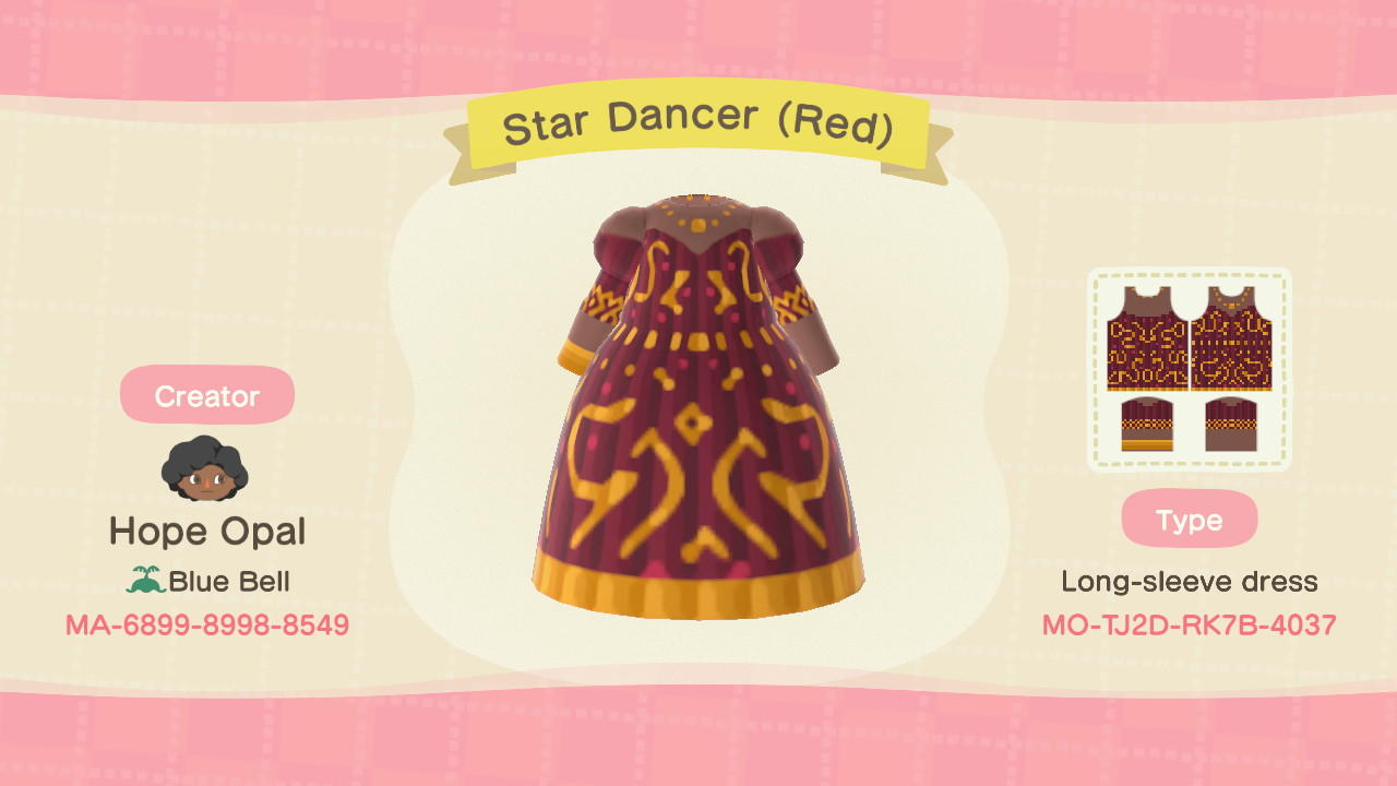 Animal Crossing Design Code: MO-TJ2D-RK7B-4037 Star Dancer (Red)