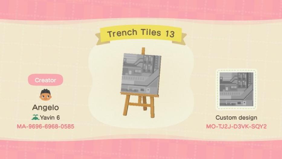 Animal Crossing Design Code: MO-TJ2J-D3VK-SQY2 Trench Tiles 13