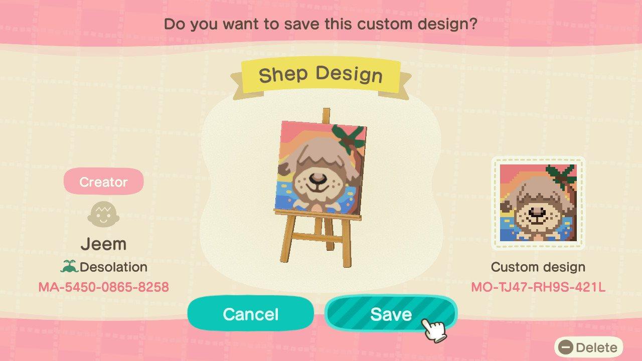 Animal Crossing Design Code: MO-TJ47-RH9S-421L Shep Design