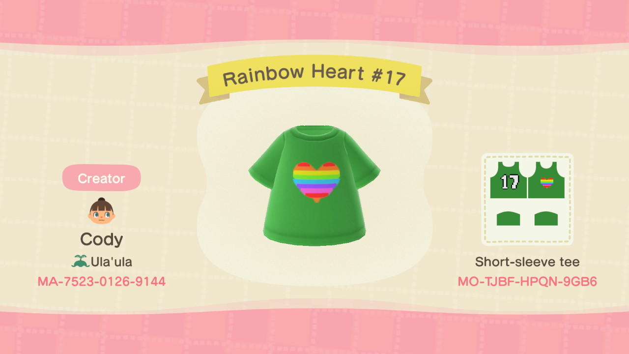 Animal Crossing Design Code: MO-TJBF-HPQN-9GB6 Rainbow Heart #17