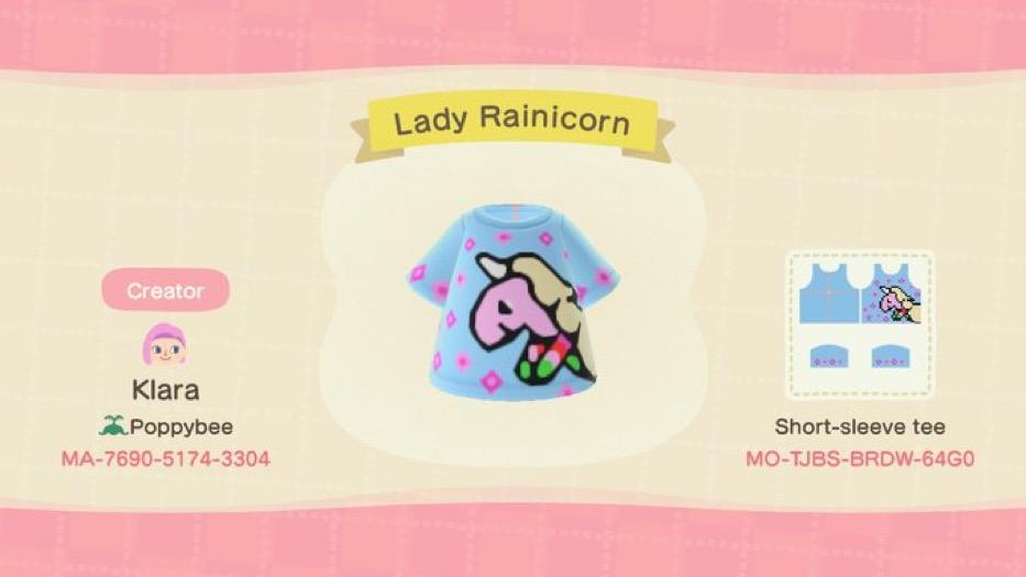 Animal Crossing Design Code: MO-TJBS-BRDW-64G0 Lady Rainicorn