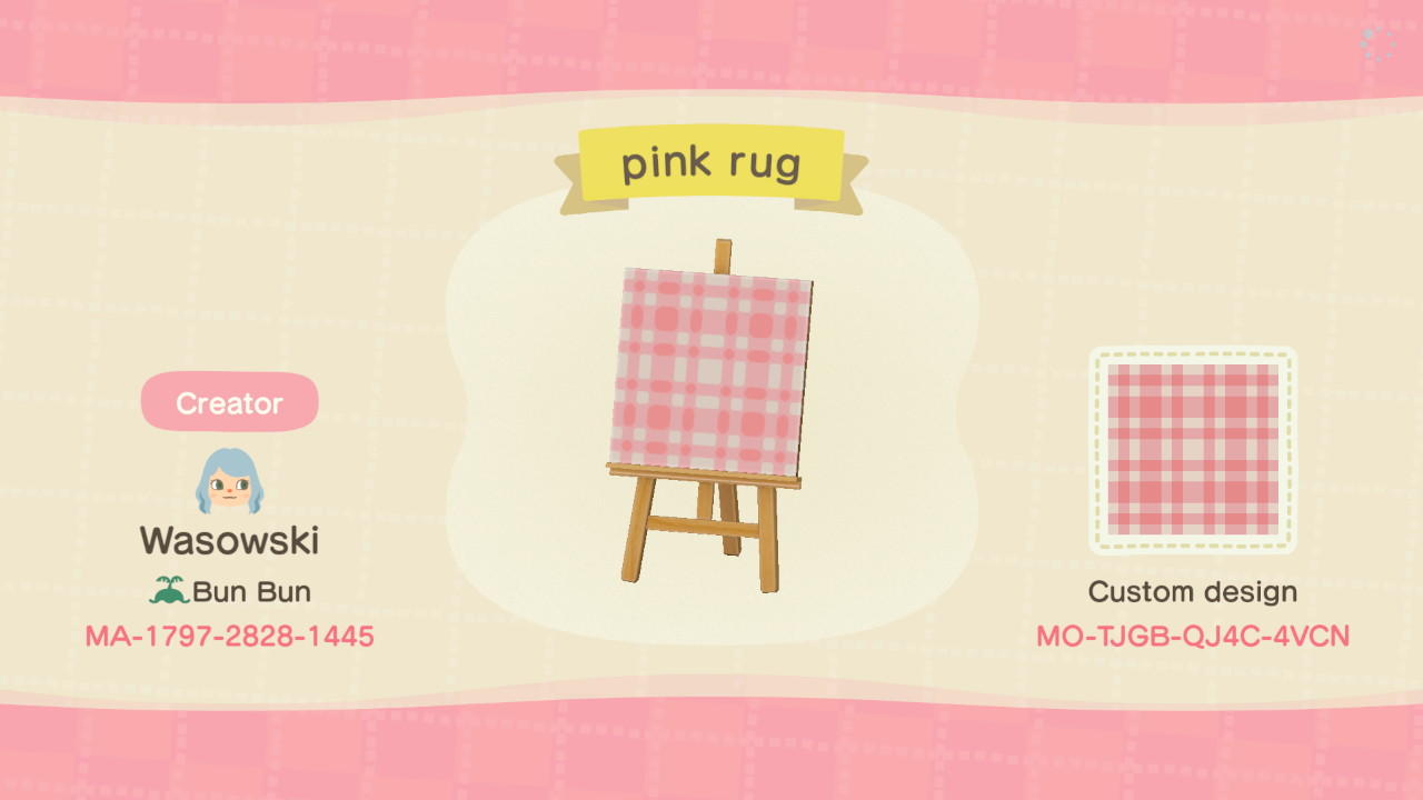 Animal Crossing Design Code: MO-TJGB-QJ4C-4VCN Pink rug