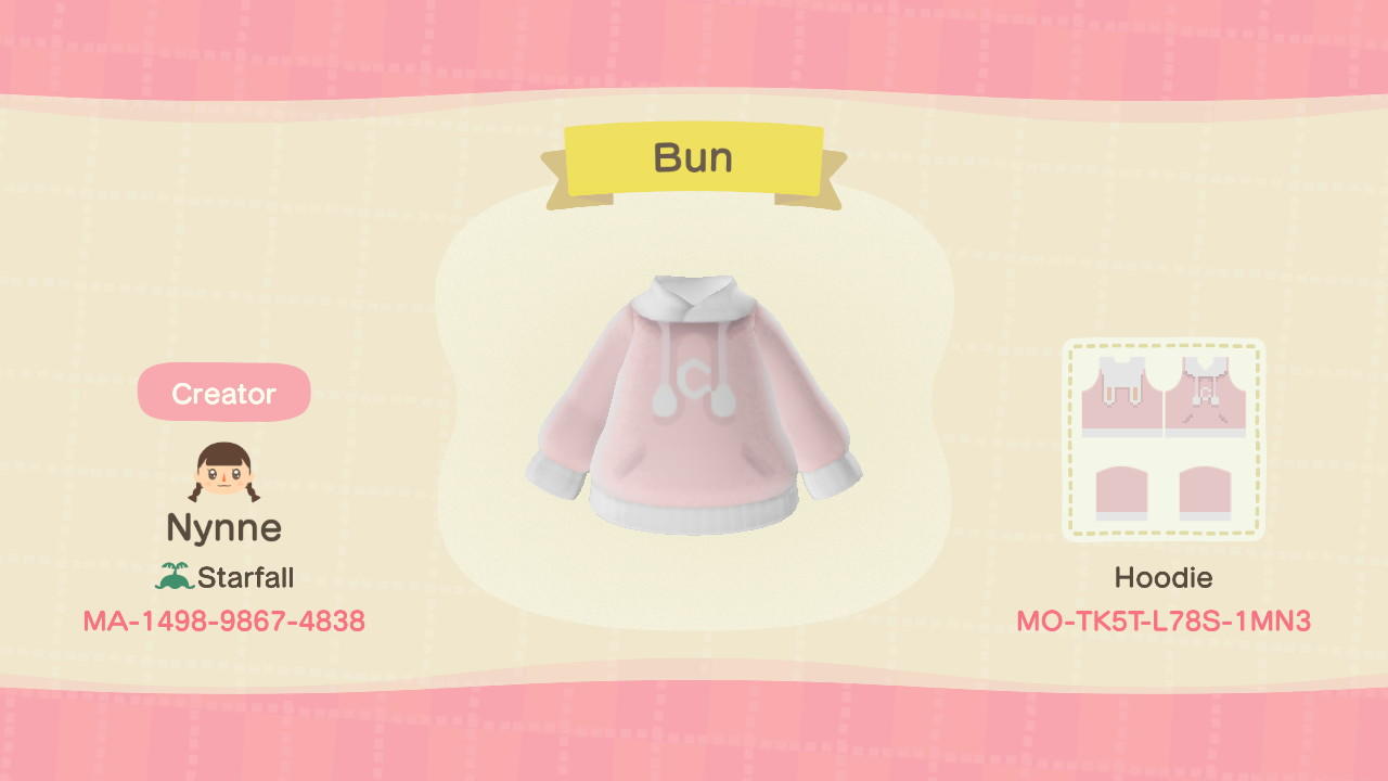 Animal Crossing Design Code: MO-TK5T-L78S-1MN3 Bunny Hoodie