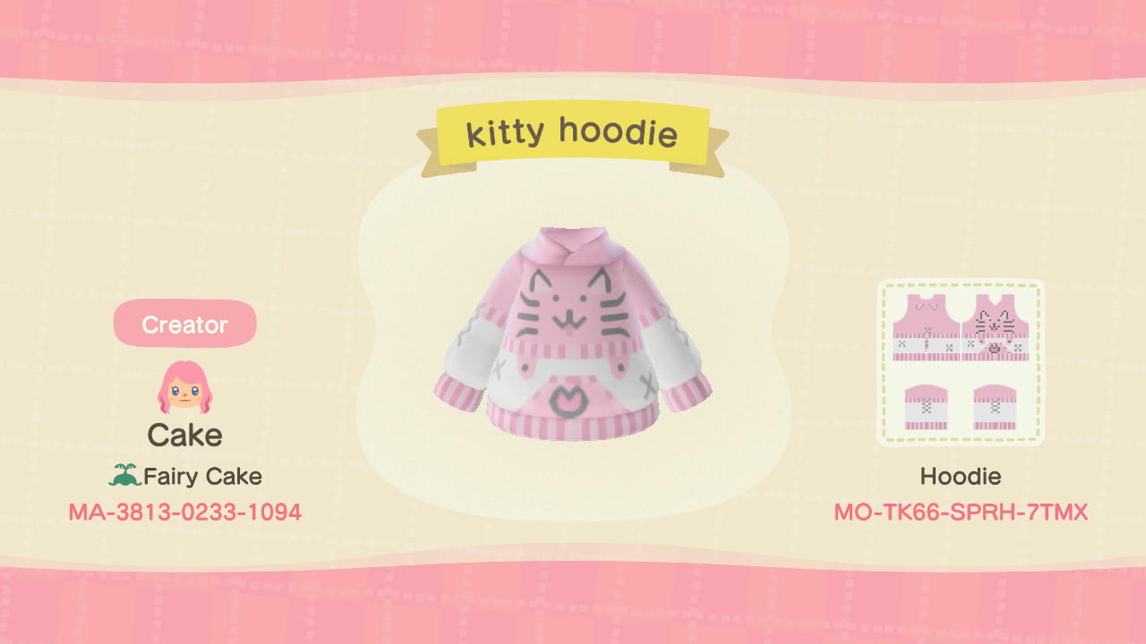 Animal Crossing Design Code: MO-TK66-SPRH-7TMX kitty hoodie