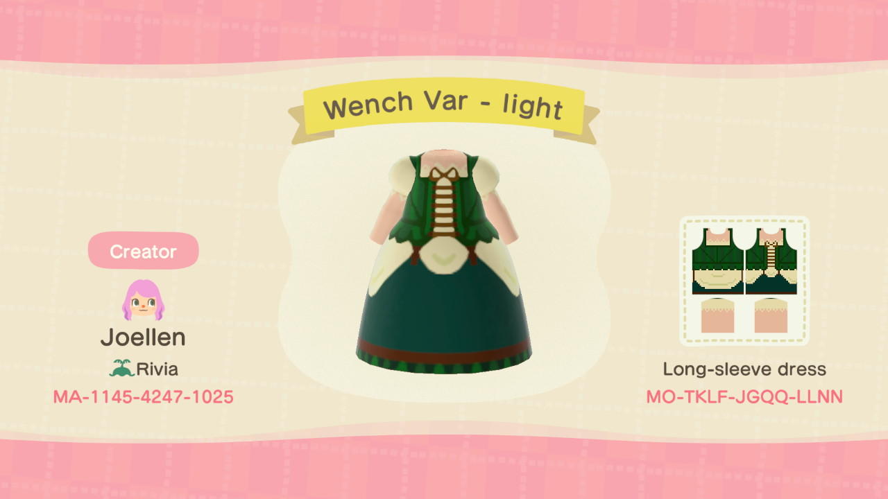 Animal Crossing Design Code: MO-TKLF-JGQQ-LLNN Wench Variant