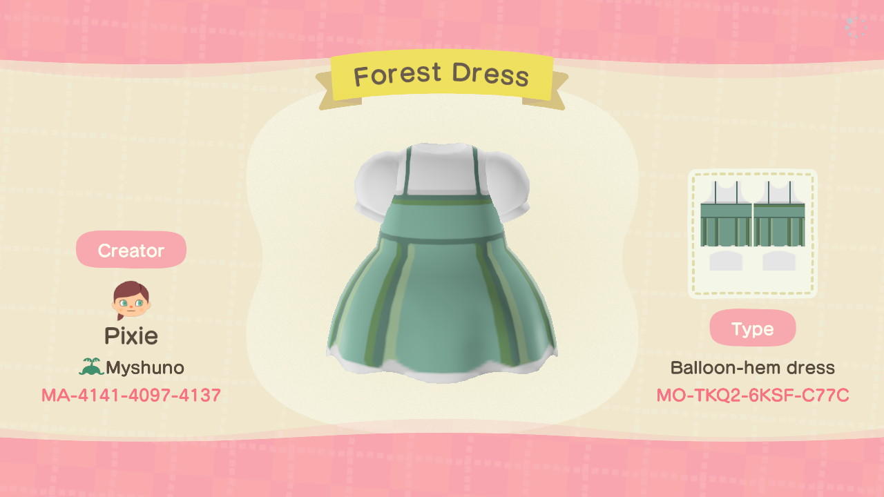 Animal Crossing Design Code: MO-TKQ2-6KSF-C77C Forest Dress