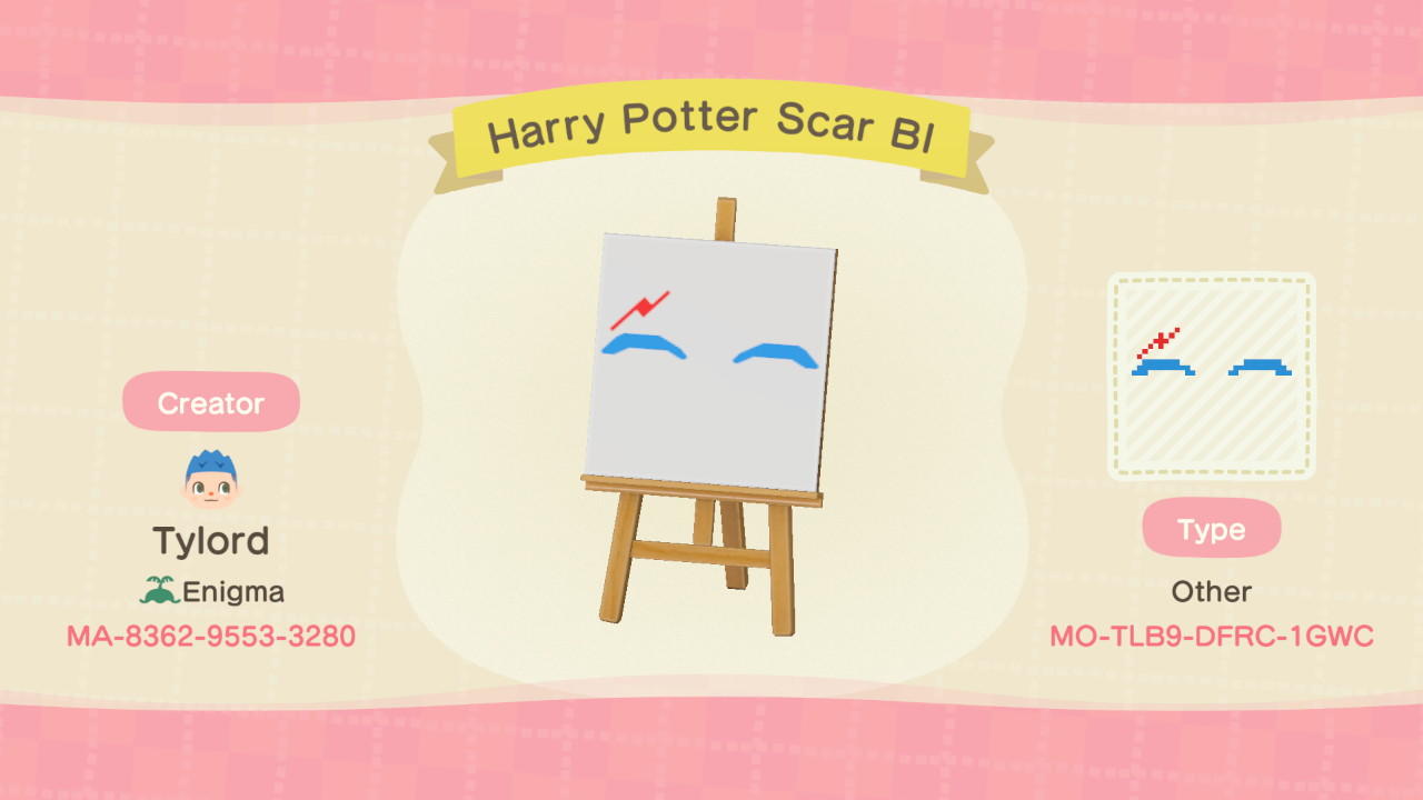 Animal Crossing Design Code: MO-TLB9-DFRC-1GWC Harry Potter Scar Bl