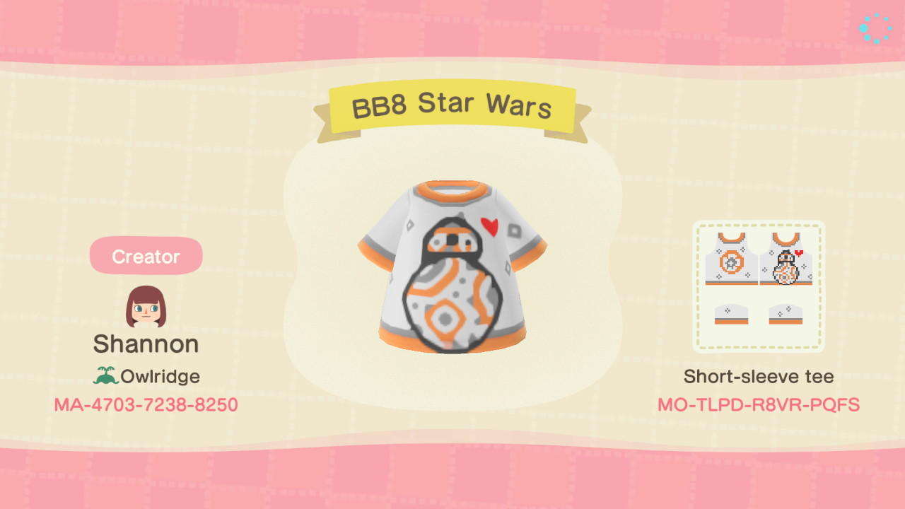 Animal Crossing Design Code: MO-TLPD-RSVR-PQFS BB8 Star Wars TShirt
