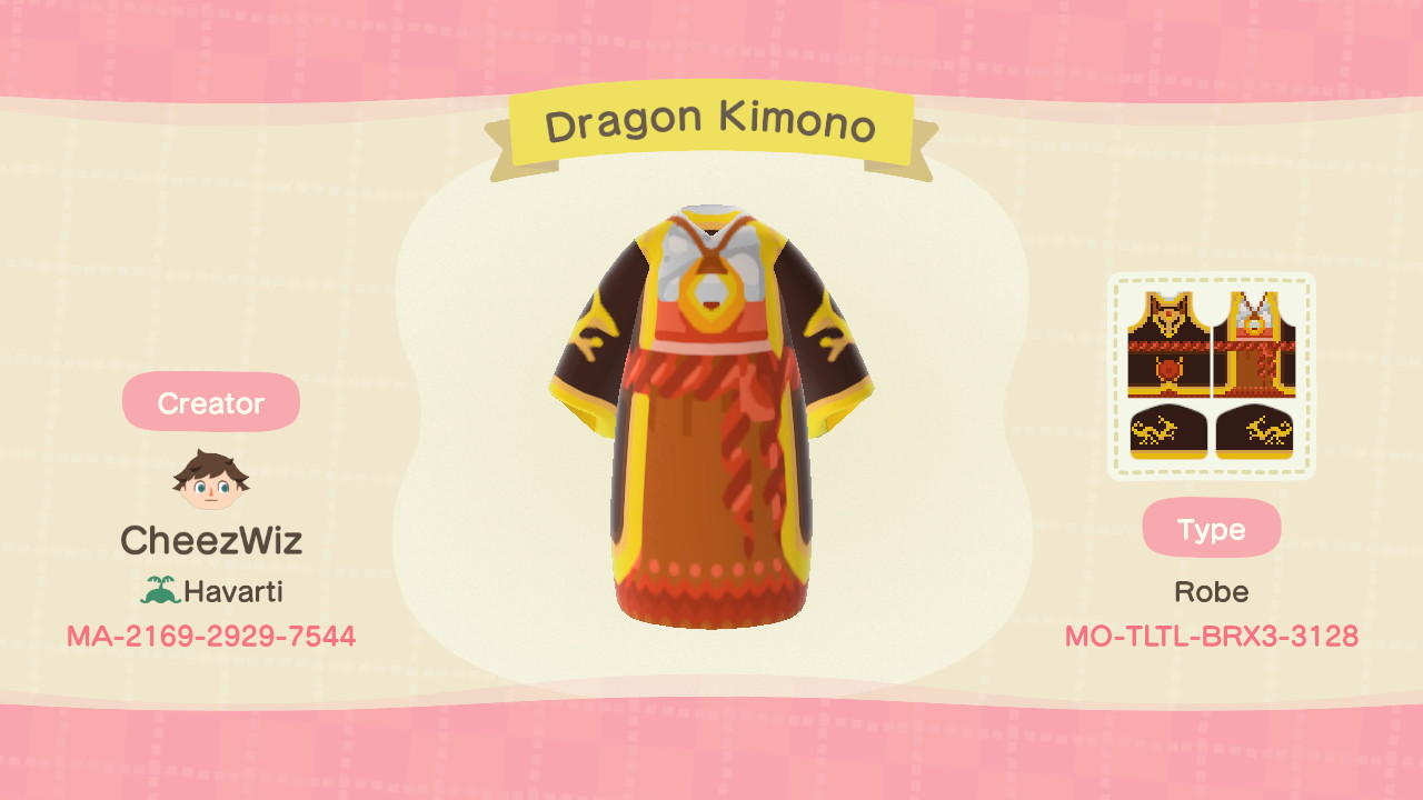 Animal Crossing Design Code: MO-TLTL-BRX3-3128 Dragon Kimono