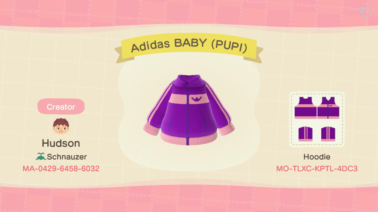Animal Crossing Design Code: MO-TLXC-KPTL-4D3C Adidas BABY (PUPI)