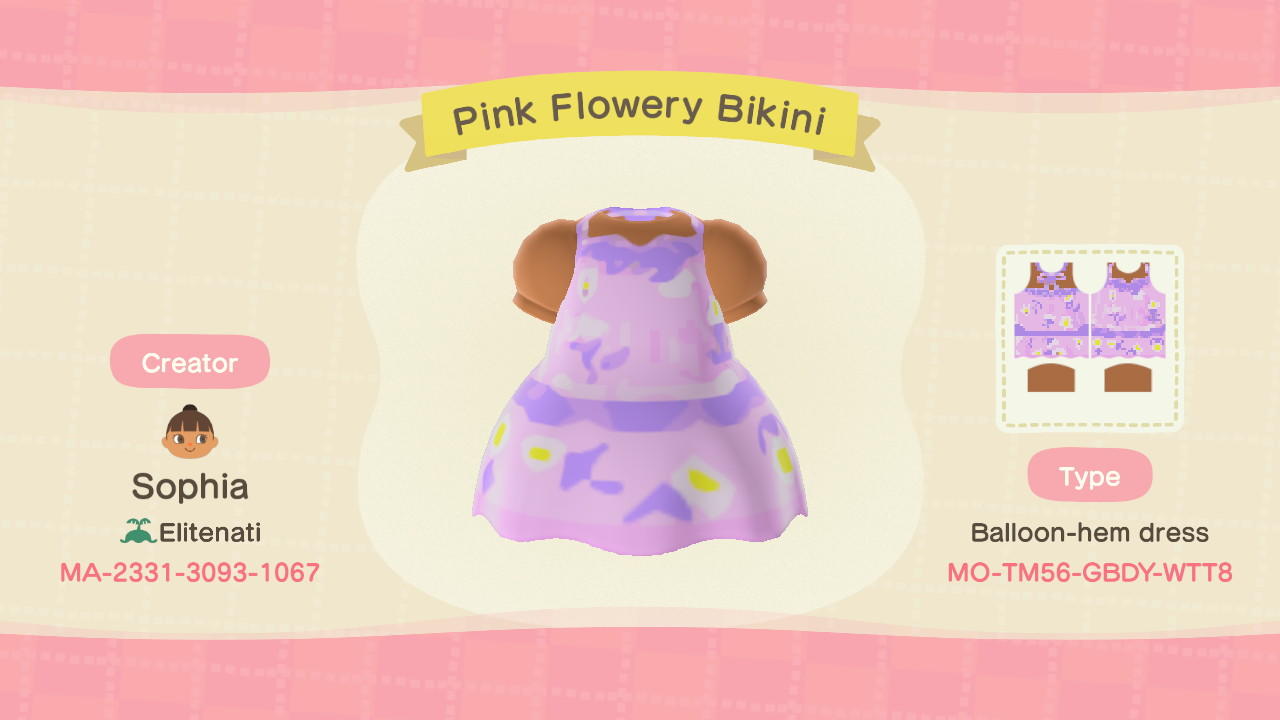 Animal Crossing Design Code: MO-TM56-GBDY-WTT8 Pink Flowery Bikini