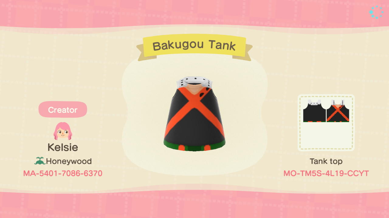 Animal Crossing Design Code: MO-TM5S-4L19-CCYT Bakugou Tank
