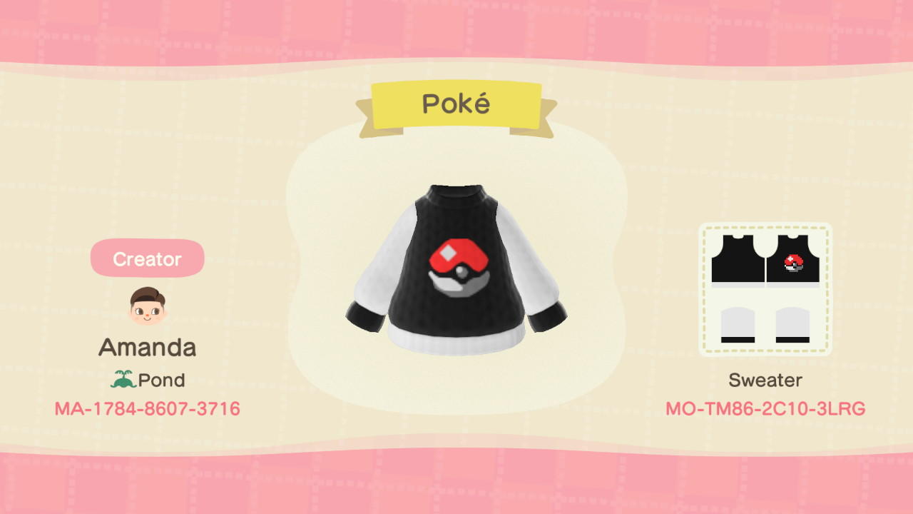 Animal Crossing Design Code: MO-TM86-2C10-3LRG Pokéball Jumper