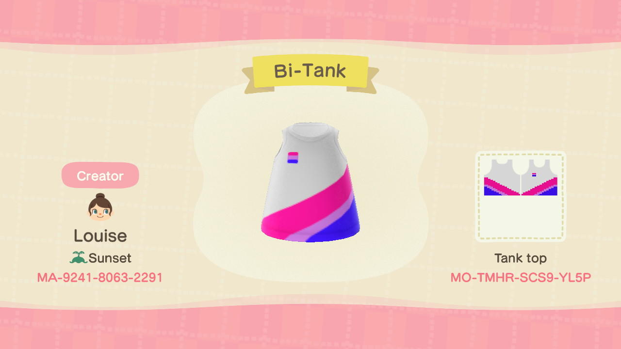 Animal Crossing Design Code: MO-TMHR-SCS9-YL5P Bi-Tank
