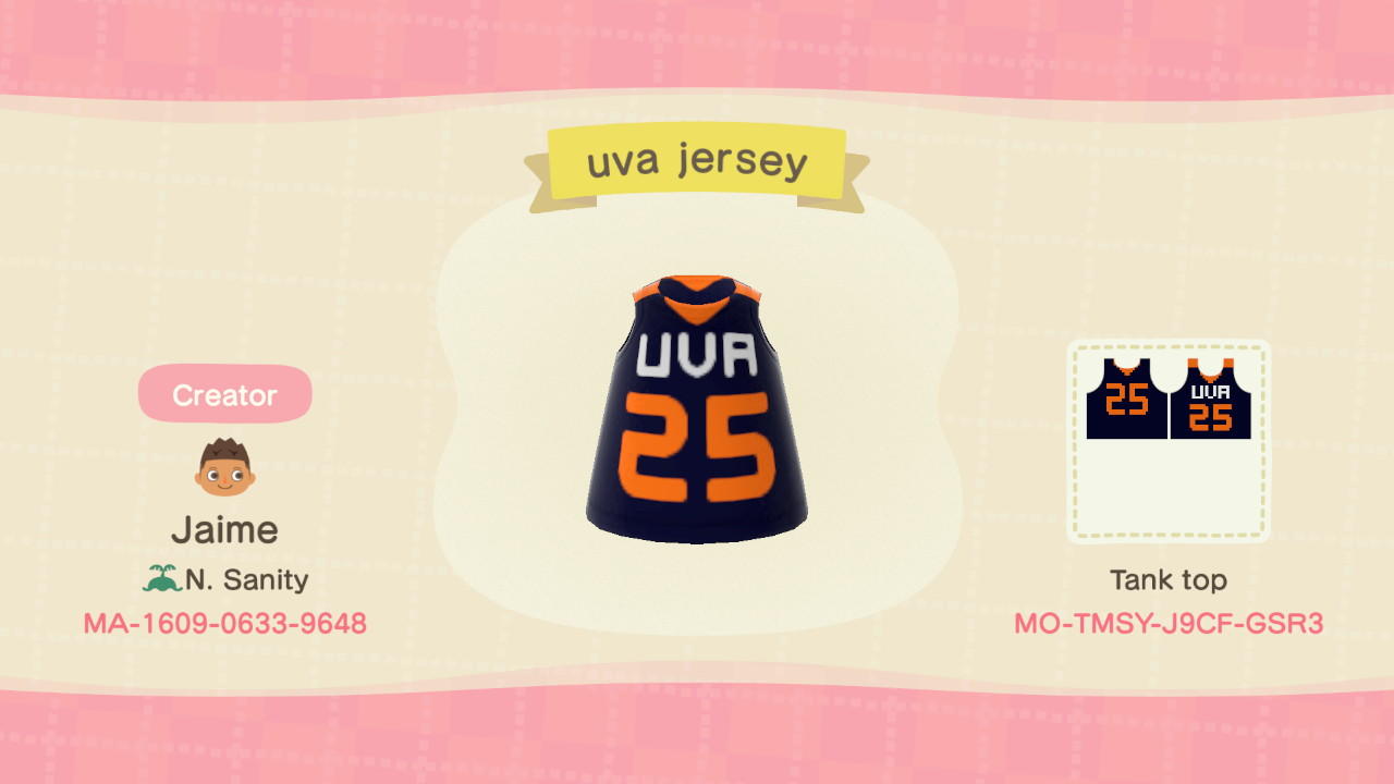 Animal Crossing Design Code: MO-TMSY-J9CF-GSR3 UVA Jersey