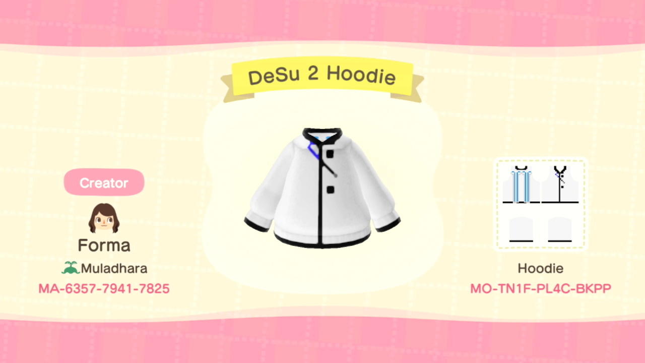Animal Crossing Design Code: MO-TN1F-PL4C-BKPP DeSu 2 Hoodie