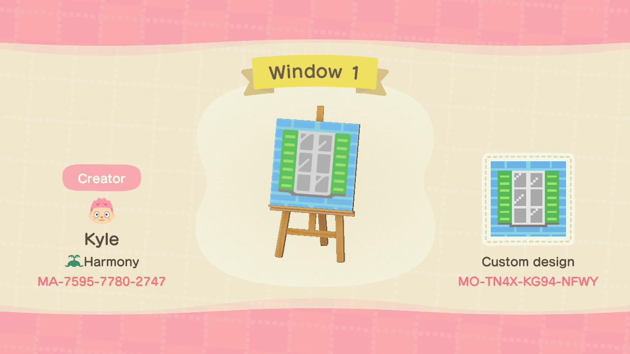 Animal Crossing Design Code: MO-TN4X-KG94-NFWY Window 1