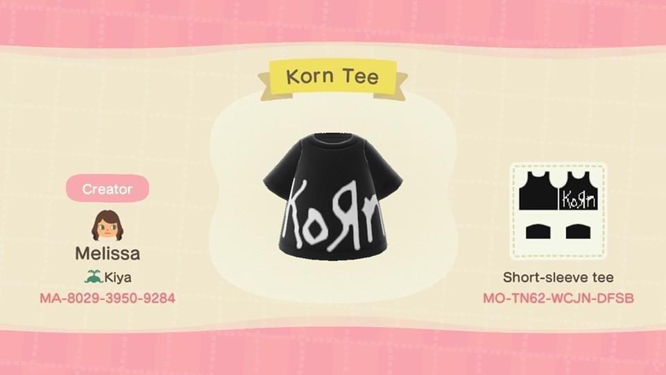 Animal Crossing Design Code: MO-TN62-WCJN-DFSB Korn Tee