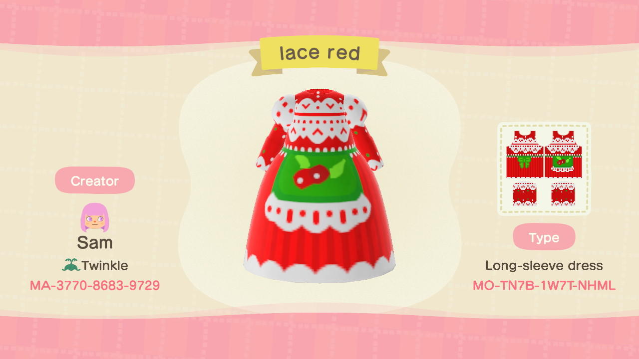 Animal Crossing Design Code: MO-TN7B-1W7T-NHML Lace Red