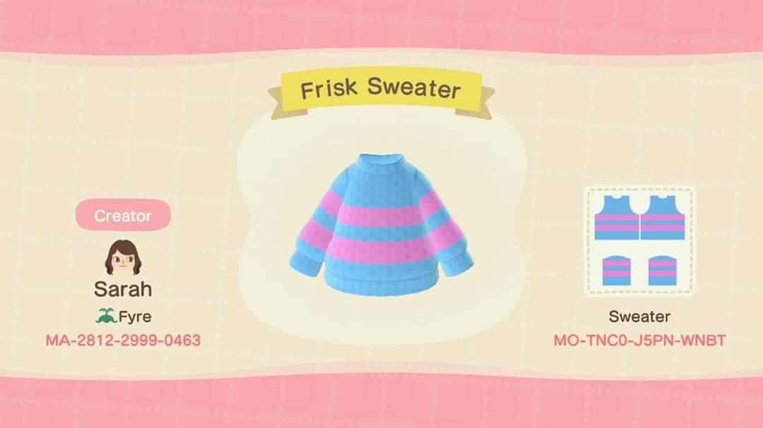 Animal Crossing Design Code: MO-TNC0-J5PN-WNBT Frisk Sweater