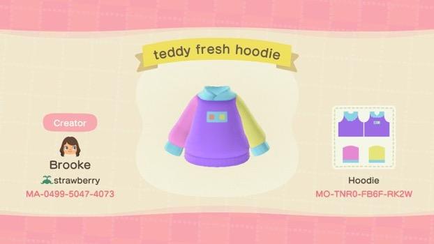 Animal Crossing Design Code: MO-TNR0-FB6F-RK2W teddy fresh hoodie