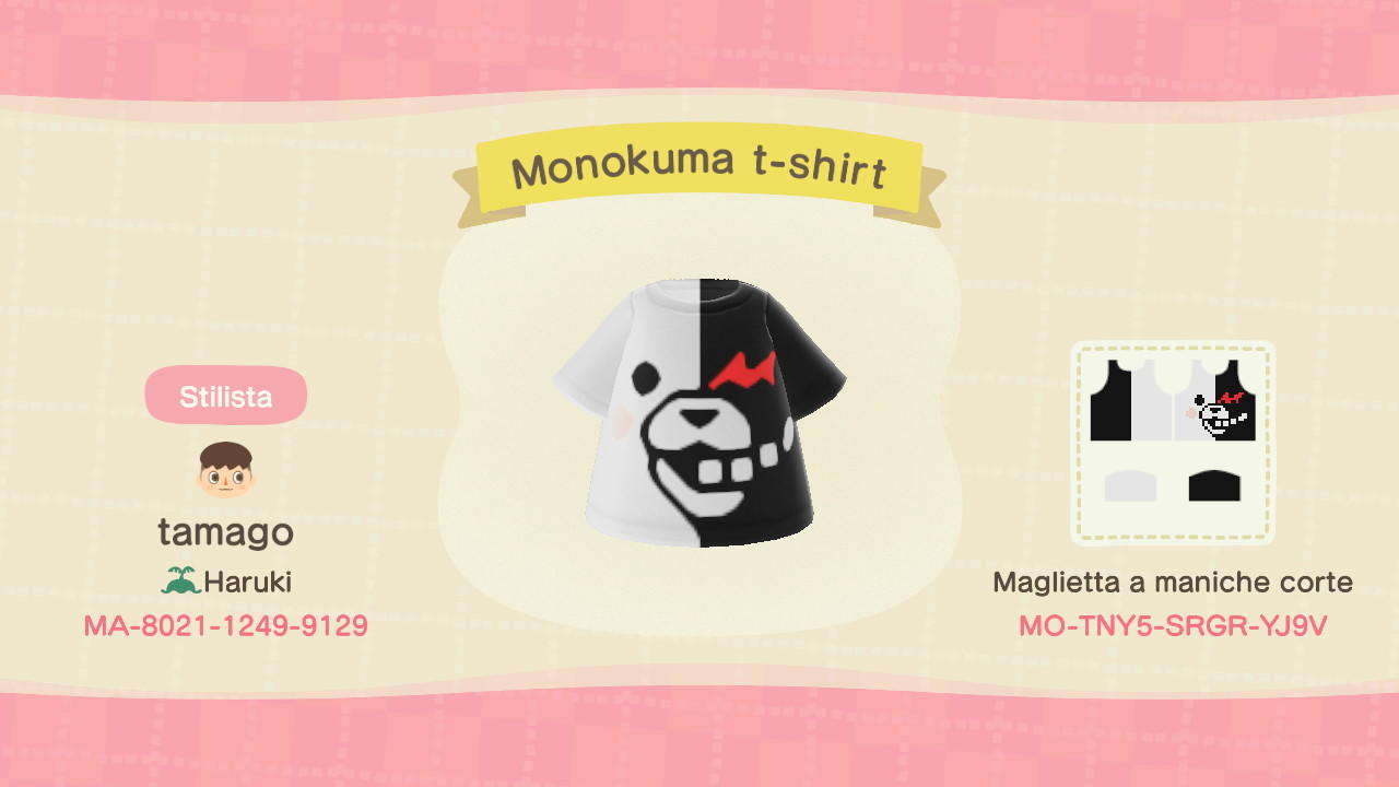 Animal Crossing Design Code: MO-TNY5-SRGR-YJ9V Monokuma t-shirt