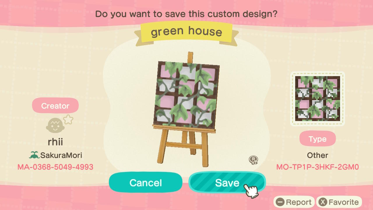 Animal Crossing Design Code: MO-TP1P-3HKF-2GM0 Green House Window